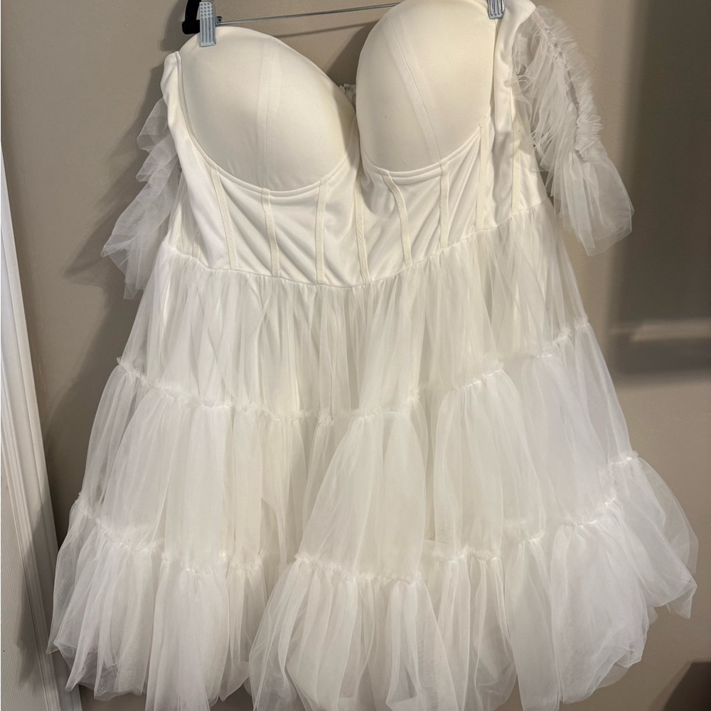 NWOT Fashion Nova White Tulle Dress with Ruffle Details